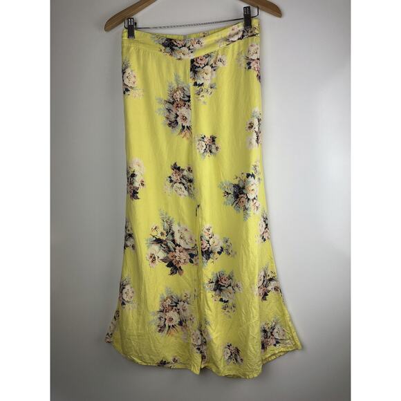 Anthropologie x Feather Bone Wide Leg Pants Yellow Floral Linen Blend Size 2 - Picture 12 of 13
